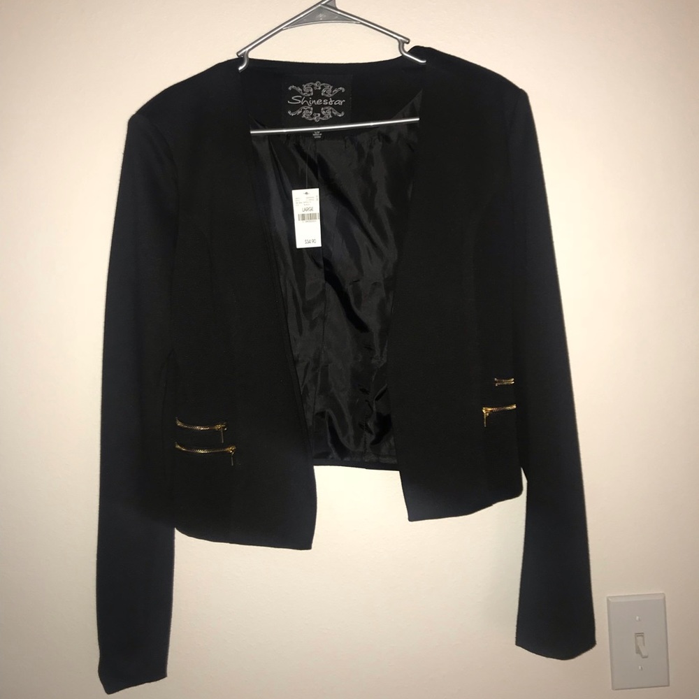 Large Black Blazer w/ Stylish Gold Zippers 💎